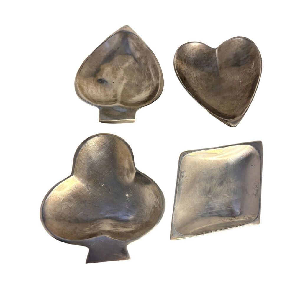 #8348 POKER CANDY DISH STAINLESS STEEL HEART DIAMOND CLOVER SPACE GRAY HEAVY